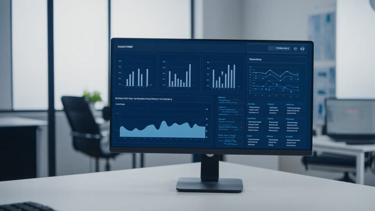 Dashboards e sistemas ERP/CRM em funcionamento numa empresa